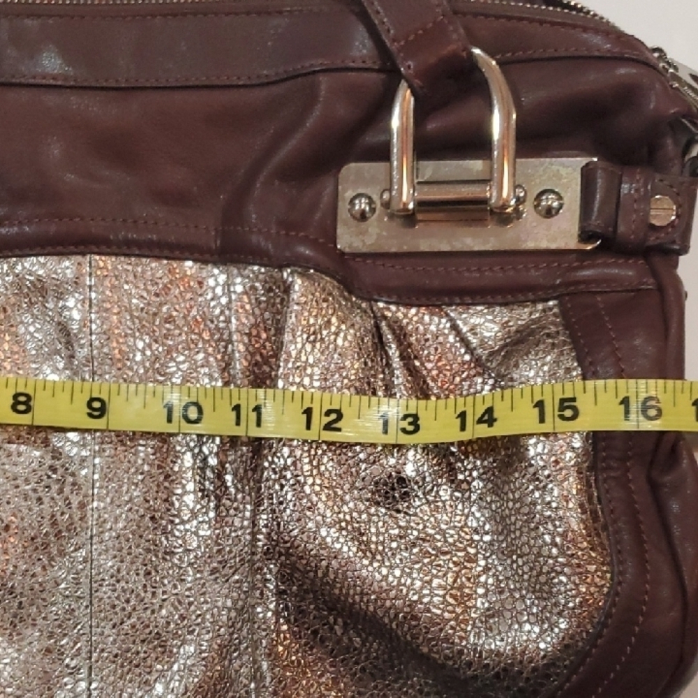 B. Makowsky Metallic and Brown Heavy Shoulder Bag 2 Outside Pockets 12 X16 - Picture 14 of 16